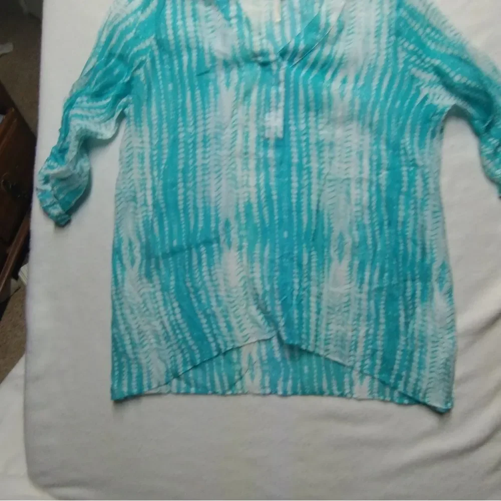 Grand & Greene Blue and White Tunic‎ with Cuffed Sleeves and Mandarin Collar